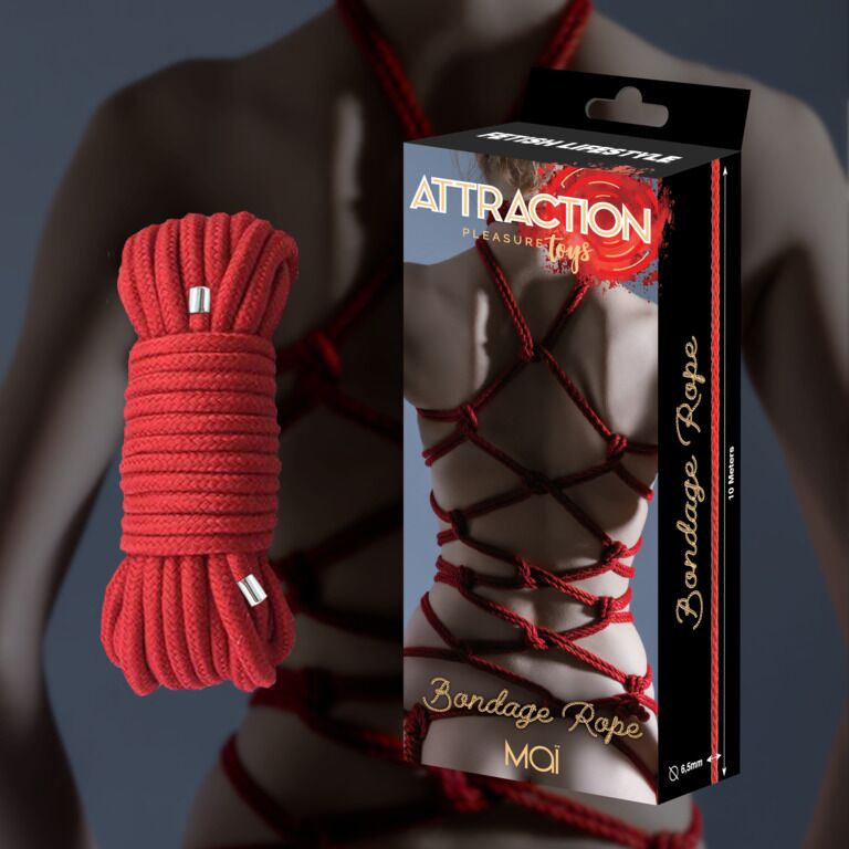 SO6574 Мотузка для BDSM MAI Bondage Rope Red, довжина 10 м, діаметр 6,5 мм, поліестер
