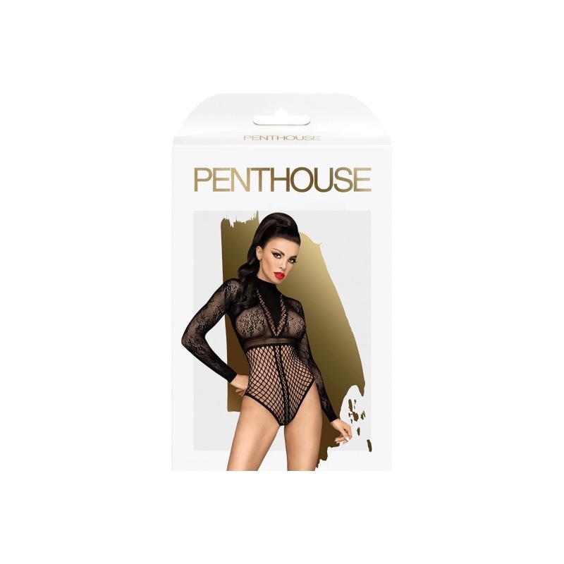 SO6427 Боді Penthouse Spicy Whisper S/L Black, імітація топу з довгими рукавами, закрите декольте