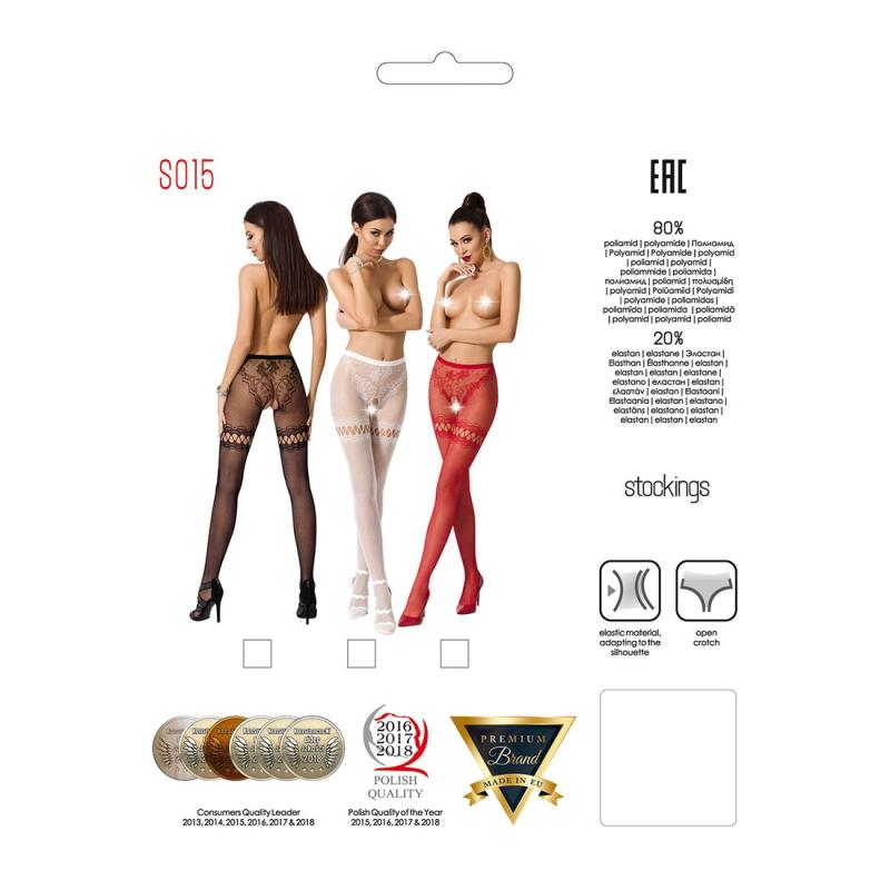 PSS015B Еротичні колготки-бодістокінг Passion S015 black, імітація панчох у сіточку та трусиків з доступом