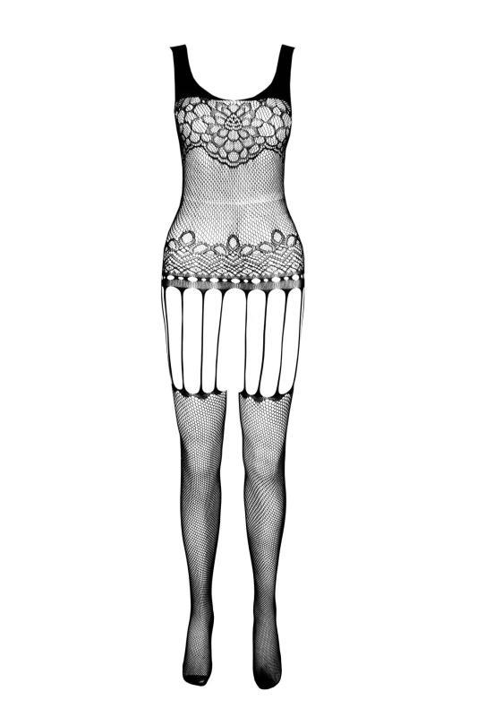 SO7066 Бодистокинг Passion ECO BS001 One Size red, с доступом, имитация подвязок, флористический декор