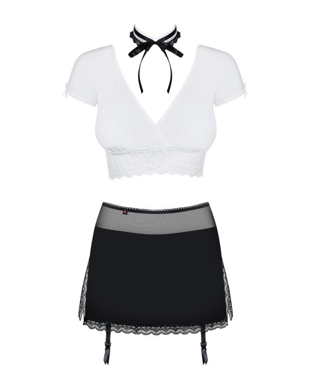 SO7307 Еротичний костюм секретарки Obsessive Secretary suit 5pcs black L/XL, чорно-білий, топ, спідниця, ст
