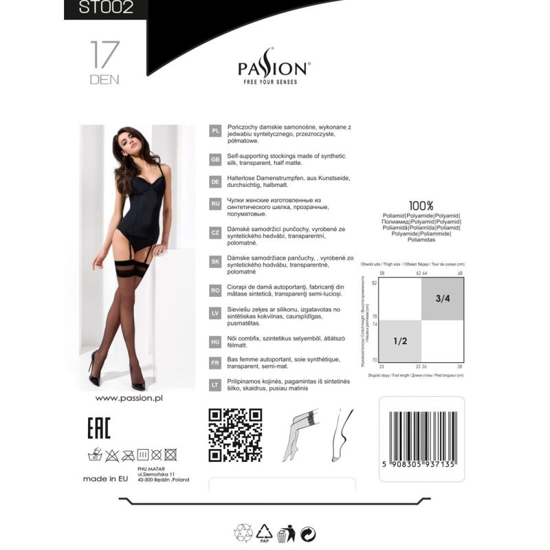 PS23603 Класичні панчохи під пояс із подвійною гумкою ST002 1/2 nero - Passion