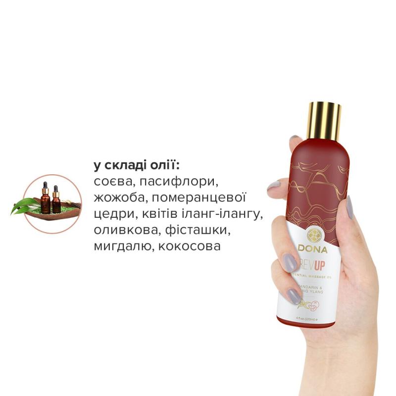 SO2621 Натуральна масажна олія DONA Rev Up – Mandarin & Ylang YIang (120 мл) з ефірними оліями