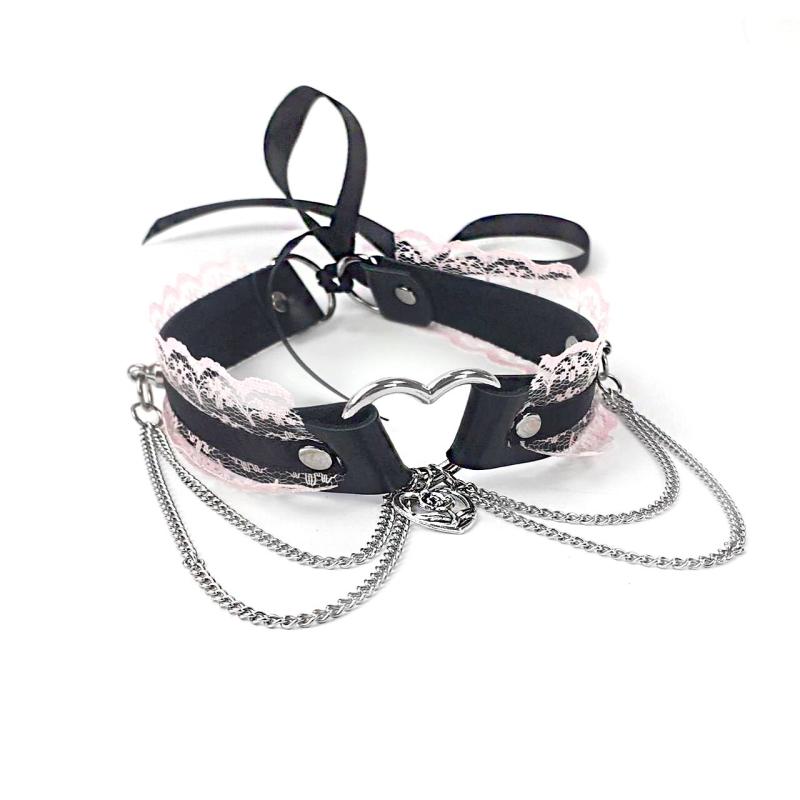 SO6787 Сексуальний чокер Art of Sex - Karen из натуральной кожи, Черно-Розовый