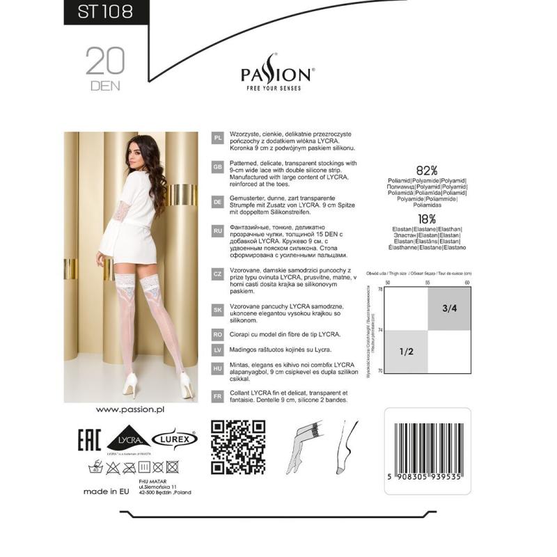 SO7651 Чулки Passion ST108 1/2 белые, на ажурной силиконовой резинке с люрексовой нитью