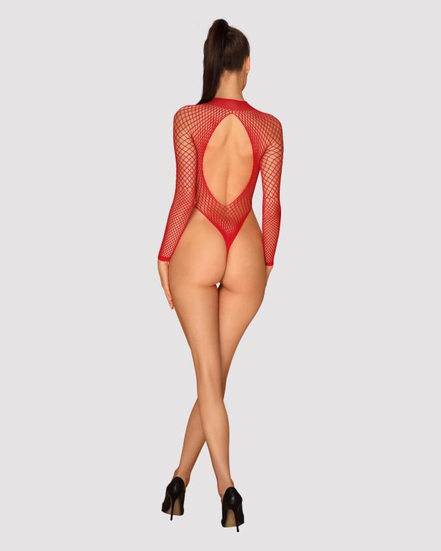 SO7211 Сітчастий бодістокінг із довгим рукавом Obsessive B126 teddy red S/M/L, червоний