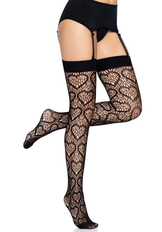 SO7909 Ажурные чулки с сердечками Leg Avenue Heart Black, one size