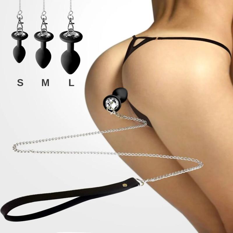 SO6181 Силіконова анальна пробка Art of Sex Metal Anal Plug with Leash size L з повідцем Black