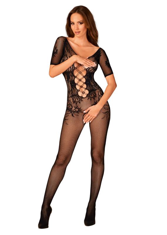 SO7692 Сетчатый бодистокинг с цветочным рисунком Obsessive Bodystocking F238 S/M/L, black, с доступом, имит