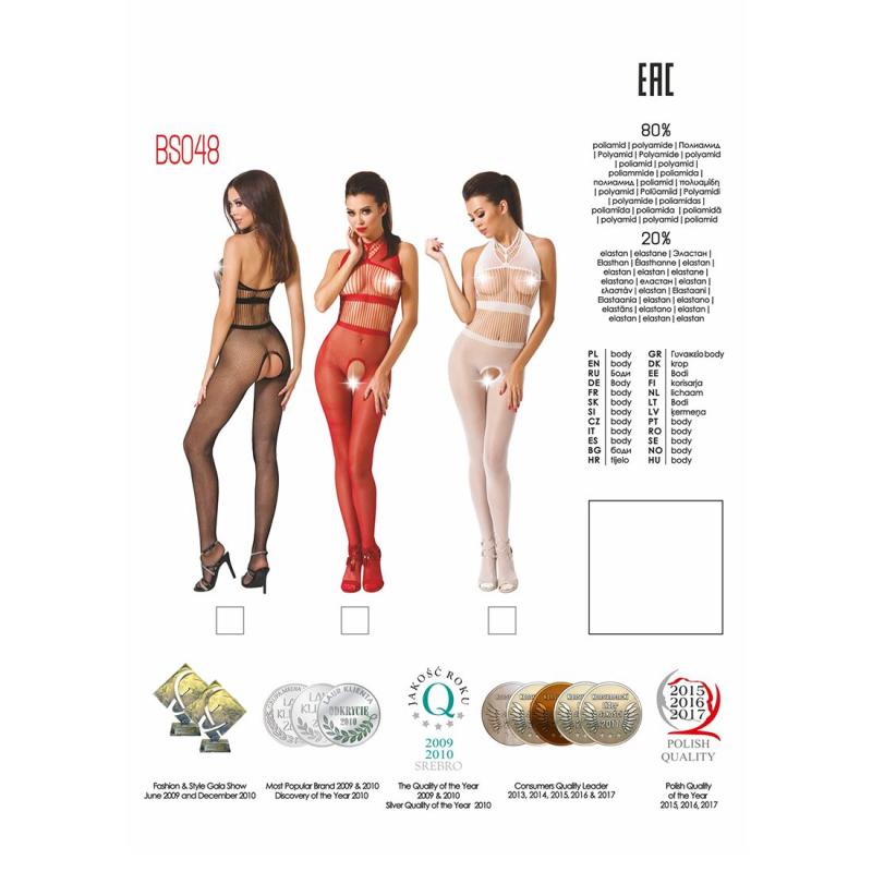 PBS048R Бодістокінг Passion BS048 red, комбінезон, імітація колгот та відкритого топа