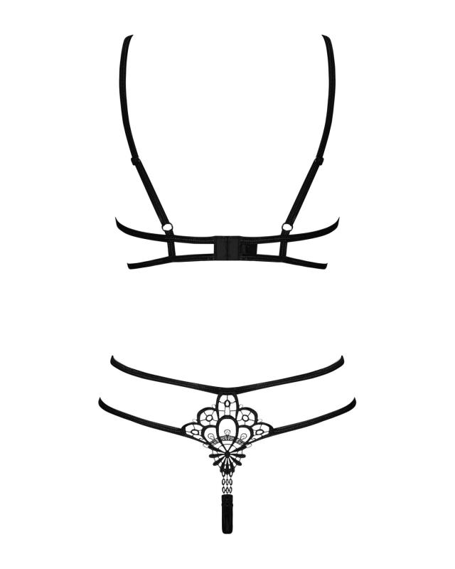 SO7218 Еротичний комплект зі стреп Obsessive Badossa 2-pcs set L/XL, чорний, з доступом, бюстгальтер, стрін