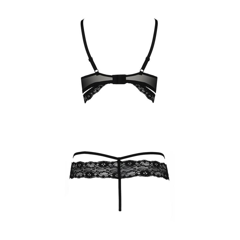 PS25003 Комплект белья SARIA SET OpenBra black XXL/XXXL - Passion Exclusive: стрэпы: откртый лиф, стринги