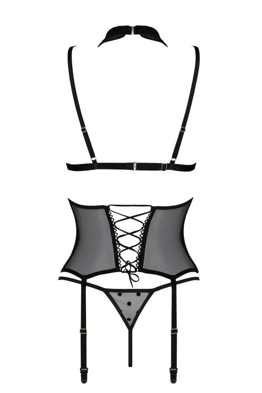 SO8435 Корсет з відкритими грудьми Passion DOMINICA CORSET XXL/XXXL black, пажі для панчіх, стрінги