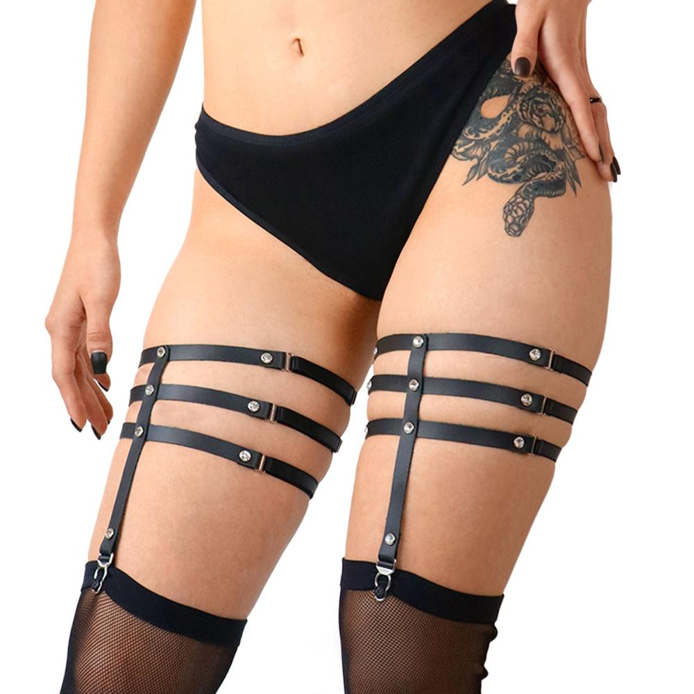 SO7494 Гартери зі стразами Art of Sex - Floy, натуральна шкіра, Розмір XS - 2XL, колір Чорний