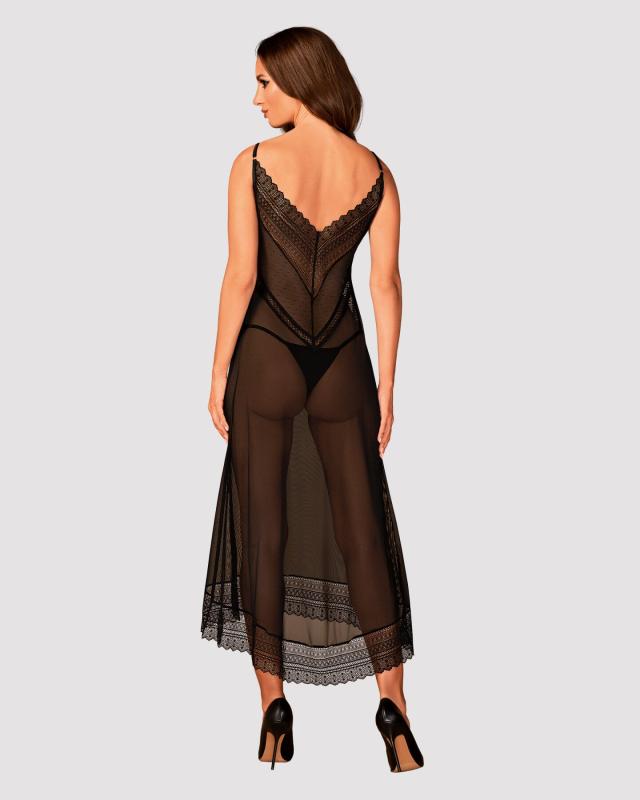 SO7262 Напівпрозора довга сорочка Obsessive Estiqua chemise XS/S, чорний, асиметричний крій