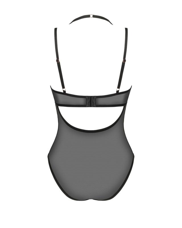 SO8666 Прозоре боді Obsessive Selinne teddy XL/2XL Black, дрібна сітка, подвійні бретелі