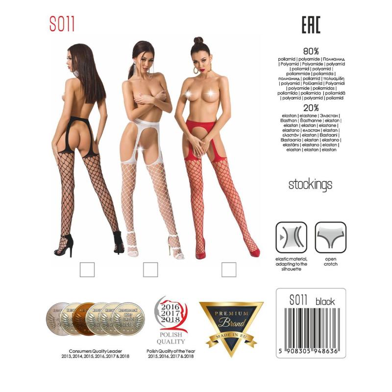 PSS011W Еротичні колготки-бодістокінг Passion S011 white, імітація панчох у велику сітку та пояса