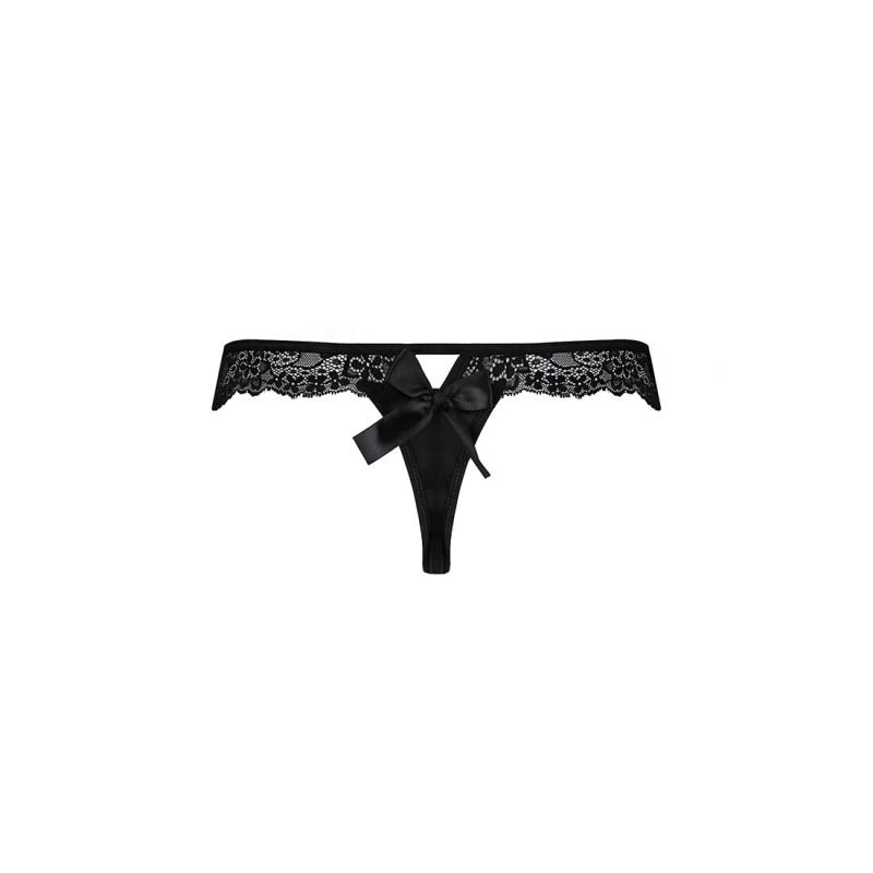 SO5365 Мереживні трусики-танга з атласним бантиком Naja Thong black S/M - Passion