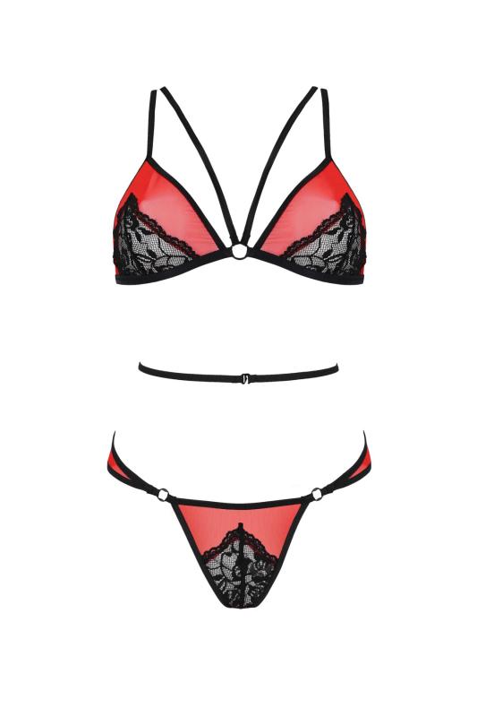 SO8468 Комплект білизни Passion PEONIA SET XXL/XXXL red, бра, трусики