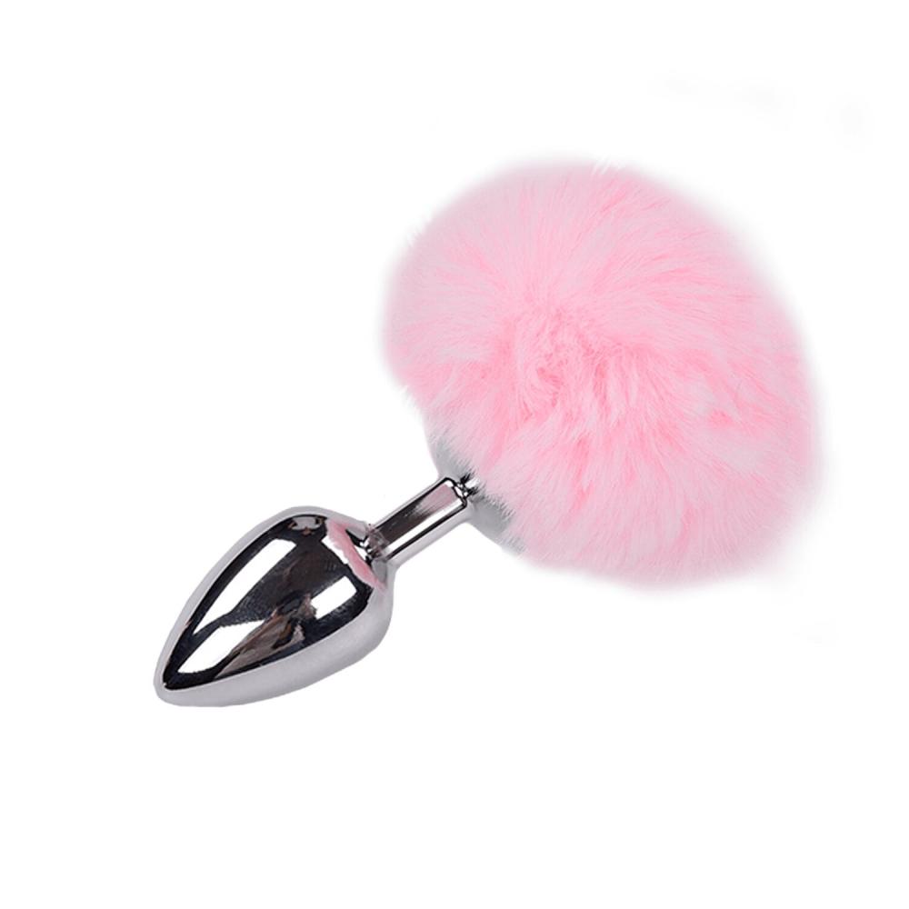 SO6319 Металева анальна пробка Кролячий хвостик Alive Fluffy Plug L Pink, діаметр 3,9 см
