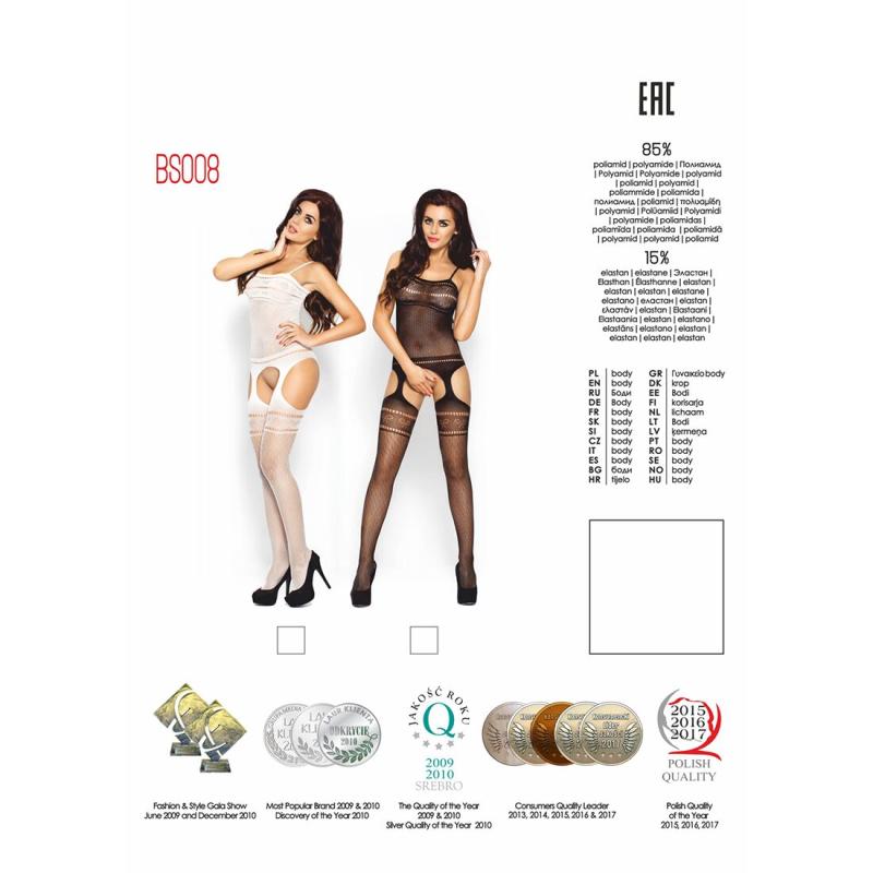 PBS008W Бодістокінг Passion BS008 white, комбінезон, імітація панчіх і пояса