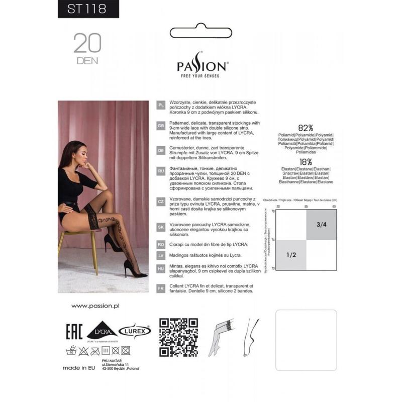 SO5776 Чулки Passion ST118 1/2 черные, на ажурной силиконовой резинке, с боковым вертикальным рисунком