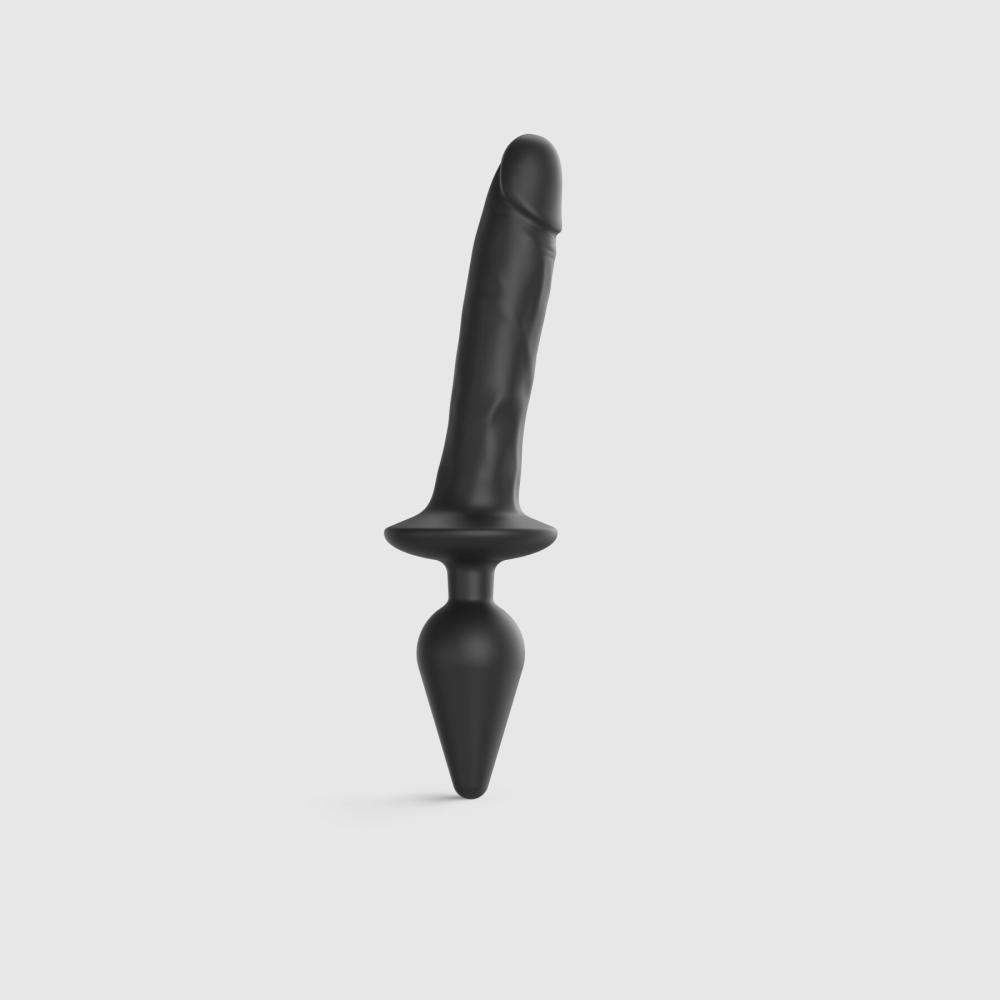 SO6830 Анальна пробка з дилдо 2в1 Strap-On-Me SWITCH PLUG-IN REALISTIC DILDO Black XXL, діаметр 5,2/3,9 см