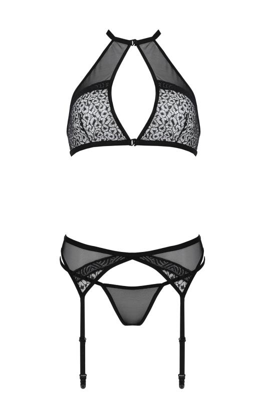 SO8482 Комплект белья Passion SATARA SET S/M black, топ, пояс для чулок, стринги