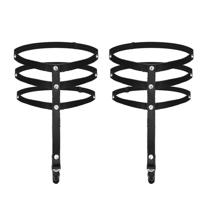 SO7494 Гартери зі стразами Art of Sex - Floy, натуральна шкіра, Розмір XS - 2XL, колір Чорний