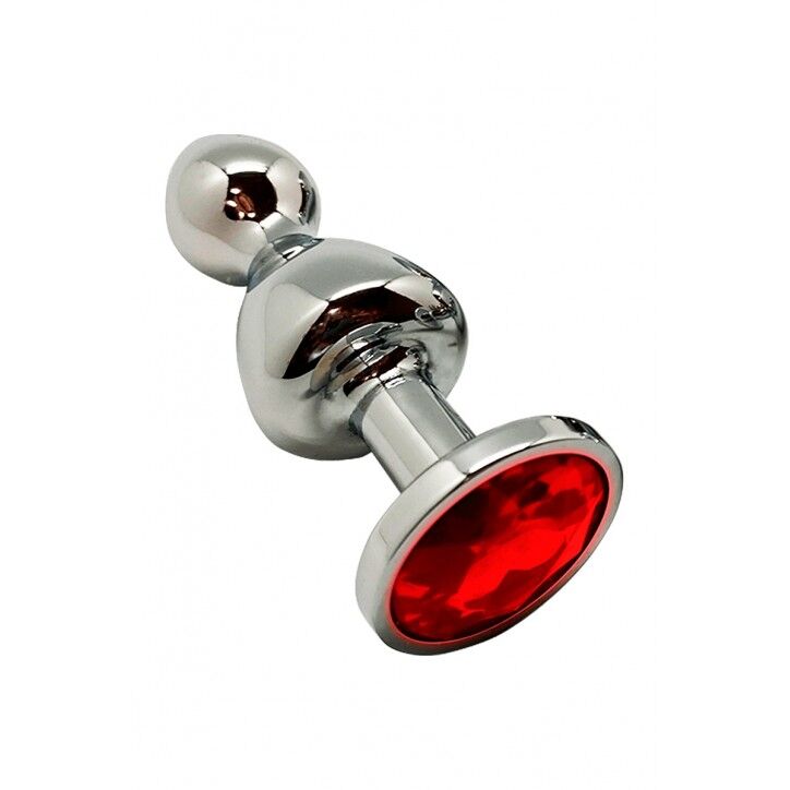 SO7420 Металева анальна пробка Wooomy Lollypop Double Ball Metal Plug Red L діаметр 3,5 см, довжина 10,5 см