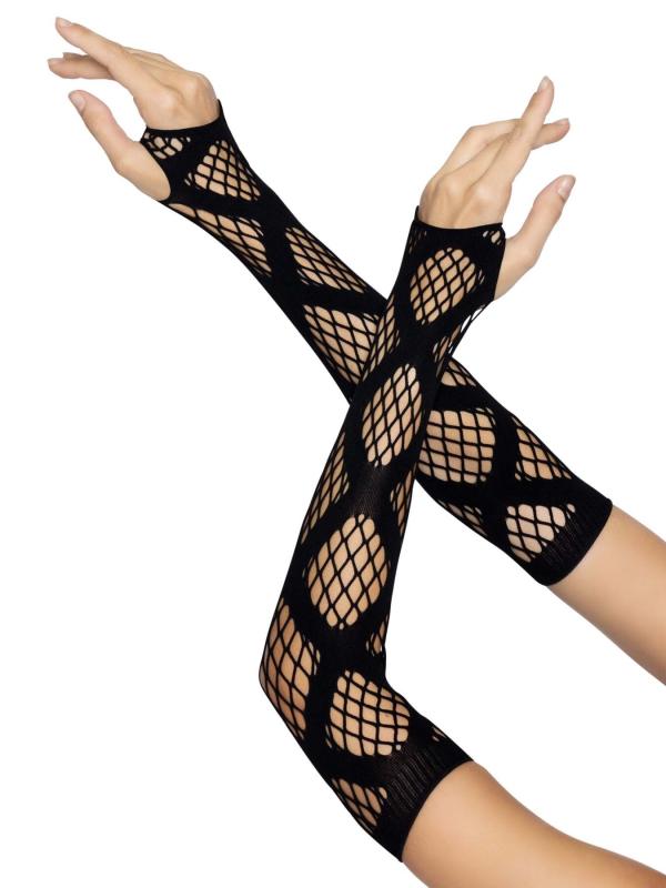 SO8574 Длинные митенки Leg Avenue Faux wrap net arm warmers One size Black, крупная сетка