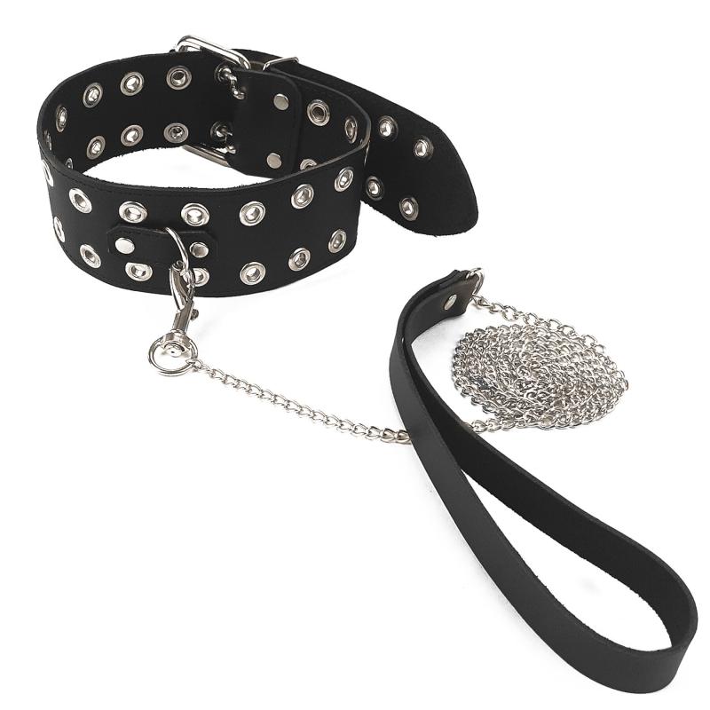 SO7524 Нашийник Art of Sex - Tessa з повідцем з натуральної шкіри, колір чорний