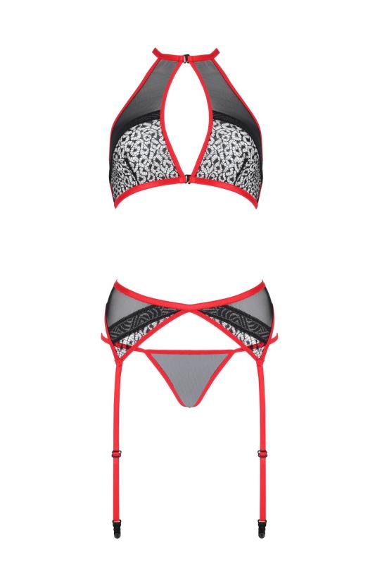 SO8484 Комплект білизни Passion SATARA SET L/XL red, топ, пояс для панчіх, стрінги