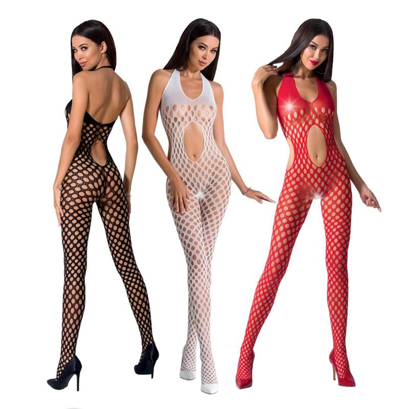 PBS065W Бодистокинг Passion BS065 white, комбинезон, крупная сетка