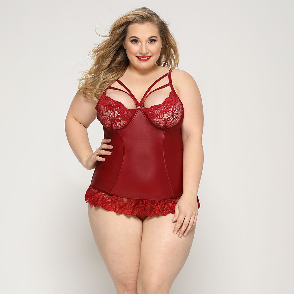 SO8382 Сексуальний корсет зі стрепами JSY «Гаряча Тейлор» Plus Size, Red, мереживо, стрінги
