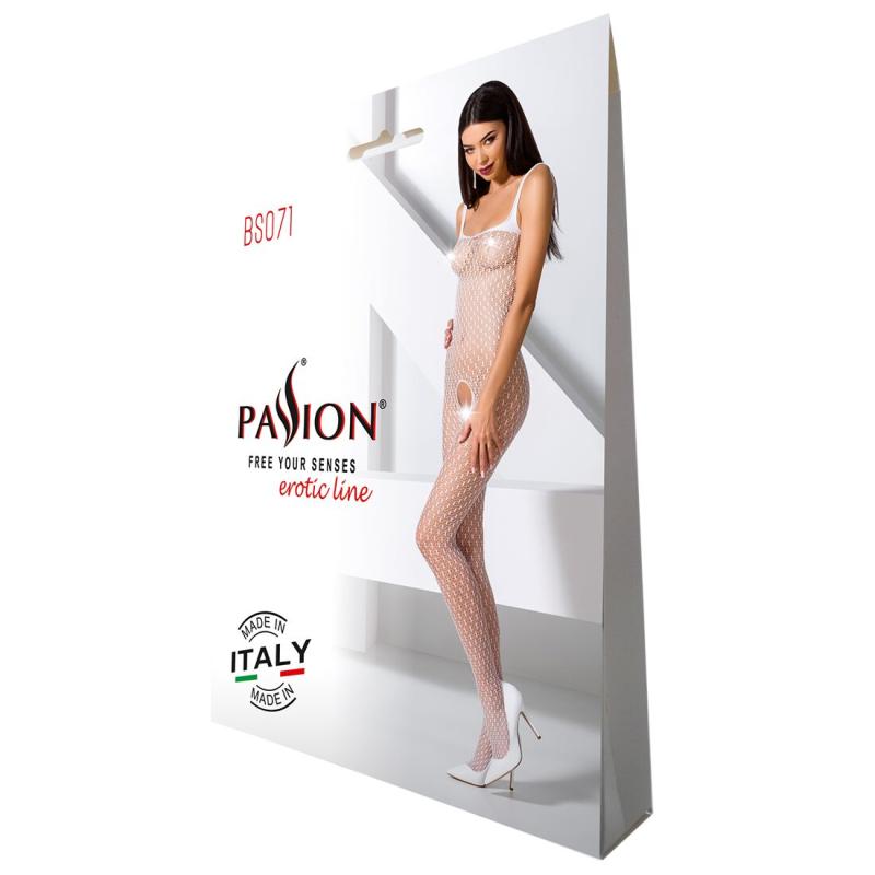 PBS071W Бодістокінг Passion BS071 white, комбінезон на бретелях