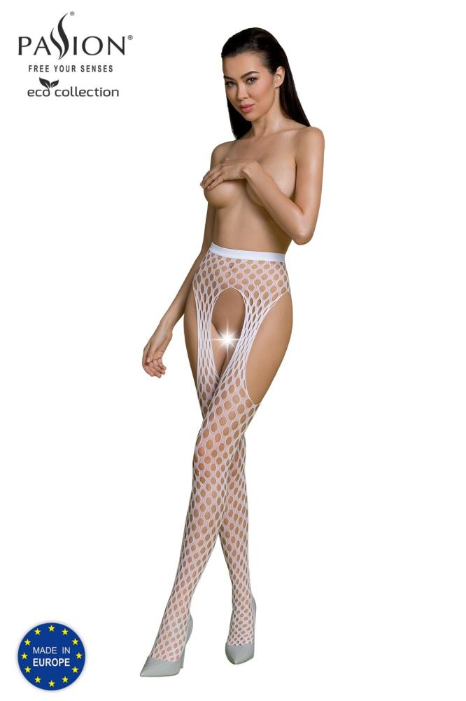 SO7092 Еротичні колготки-бодістокінг Passion ECO S003 white, з доступом, імітація підв’язок