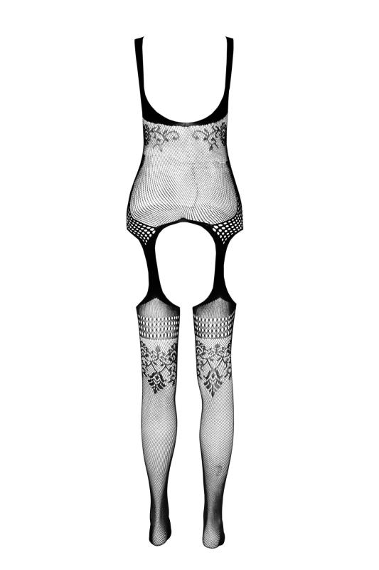 SO7082 Бодистокинг Passion ECO BS008 black, с доступом, флористический декор, имитация подвязок