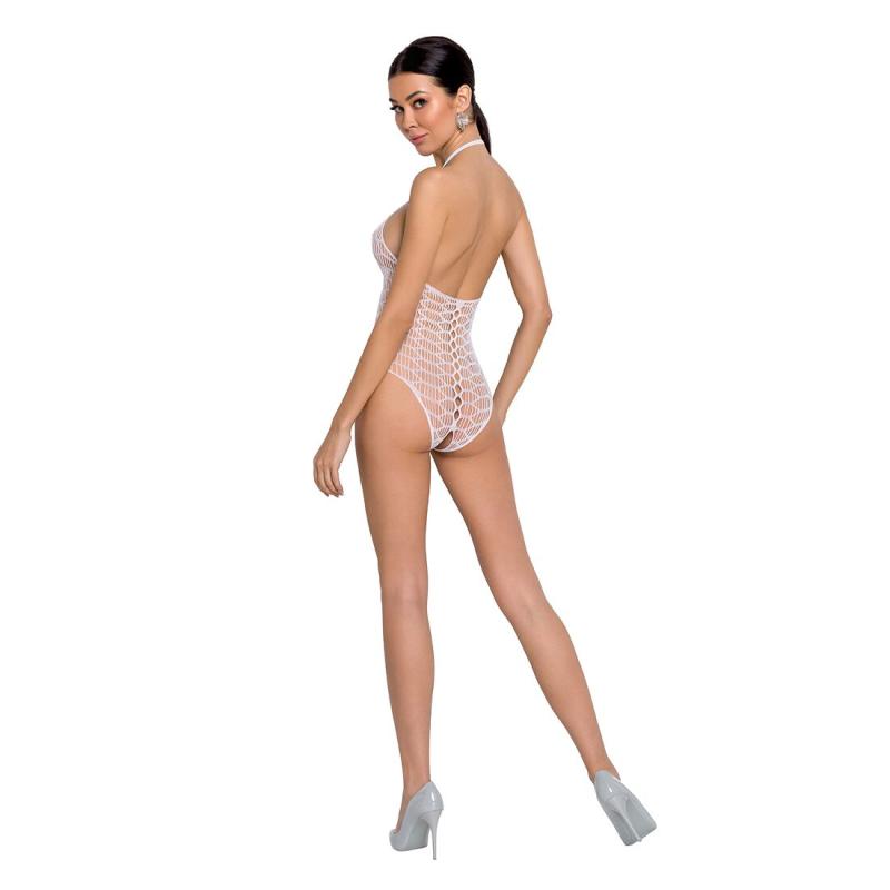 SO6381 Бодістокінг у велику сітку Passion BS087 white, відкрита спина, халтер, з доступом