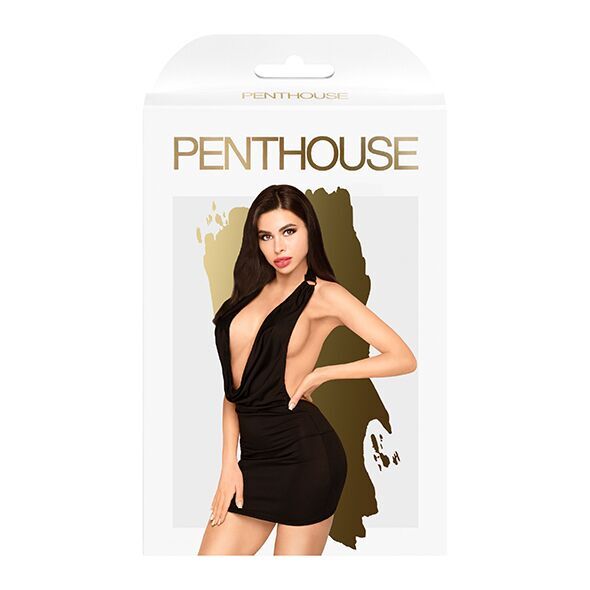 SO6535 Мінісукня Penthouse Heart Rob L/XL Black, хомут, глибоке декольте, мініатюрні стрінги