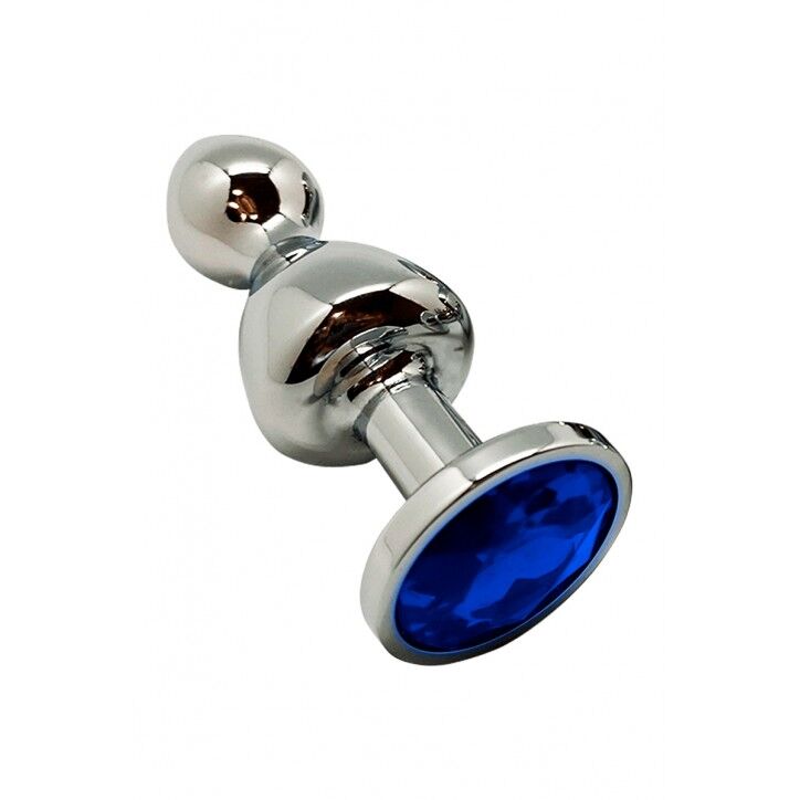 SO7419 Металева анальна пробка Wooomy Lollypop Double Ball Metal Plug Blue L діаметр 3,5 см, довжина 10,5см
