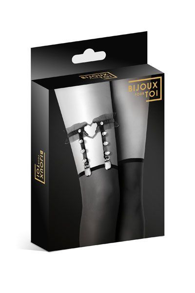 SO2223 Гартер на ногу Bijoux Pour Toi - WITH HEART AND SPIKES Black, сексуальна підв'язка з сердечком