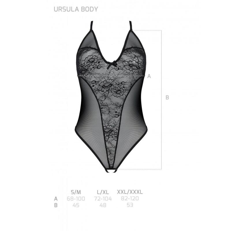 SO5829 Боді з ажурним декором та відкритим кроком Ursula Body black L/XL — Passion