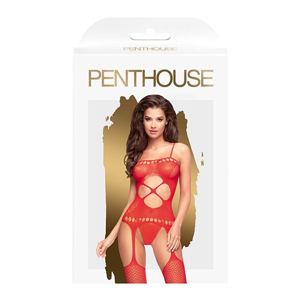 SO4395 Бодістокінг з вирізом на животику Penthouse - Hot Nightfall Red S/L