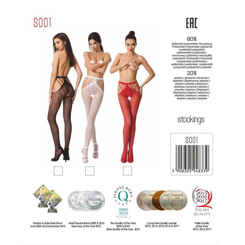 PSS001R Еротичні колготки-бодістокінг Passion S001 red, з доступом і з відкритими стегнами