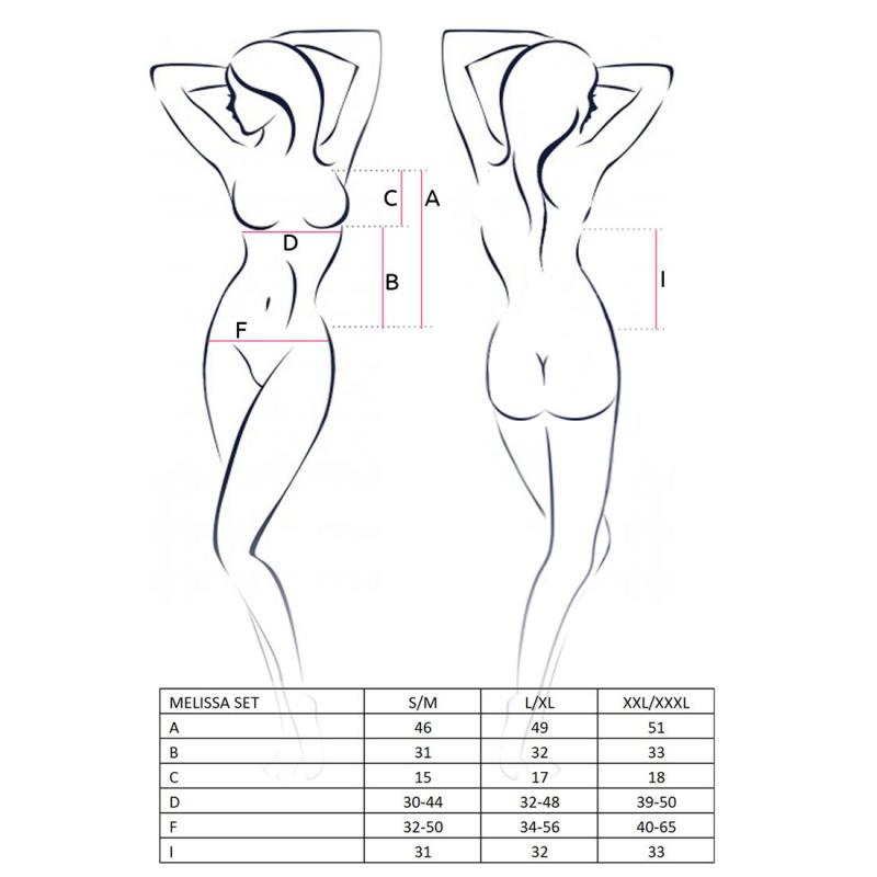 EL15905 Комплект білизни MELISSA SET black S/M - Passion: ліф-сорочка зі шнурівкою і трусики