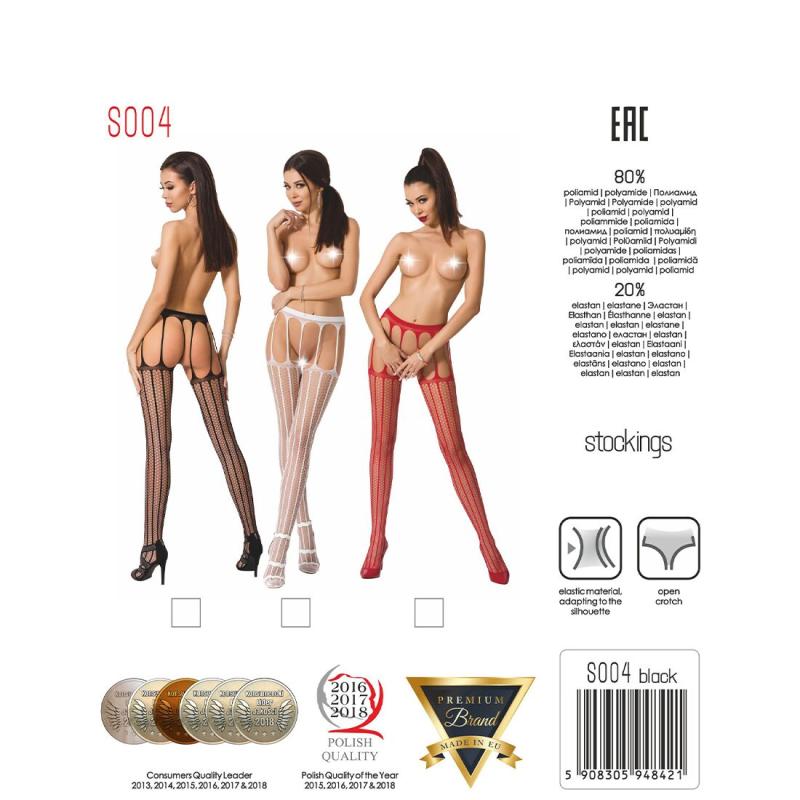 PSS004B Еротичні колготки-бодістокінг Passion S004 black, імітація високих панчіх та тоненького пояска