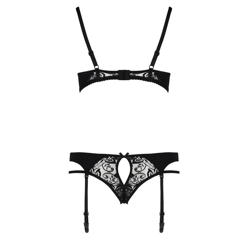 EL15806 Комплект білизни PAULINE SET black XXL/XXXL - Passion: стрепи: ліф, стрінги і пояс для панчох