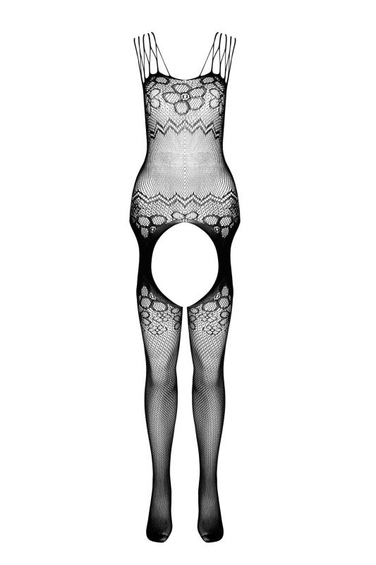 SO7071 Бодистокинг Passion ECO BS004 black, открытый доступ, имитация подвязок, цветочный декор