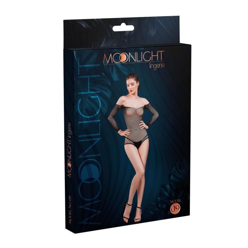 SO6342 Сітчасте боді зі стразами Moonlight Model 09 XS-L Black, відкриті плечі